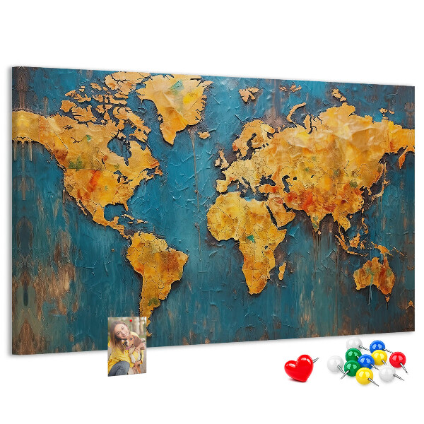 Prikbord wereldkaart in warme bruintinten