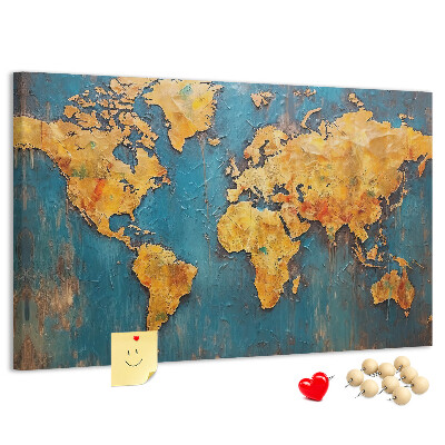 Prikbord wereldkaart in warme bruintinten