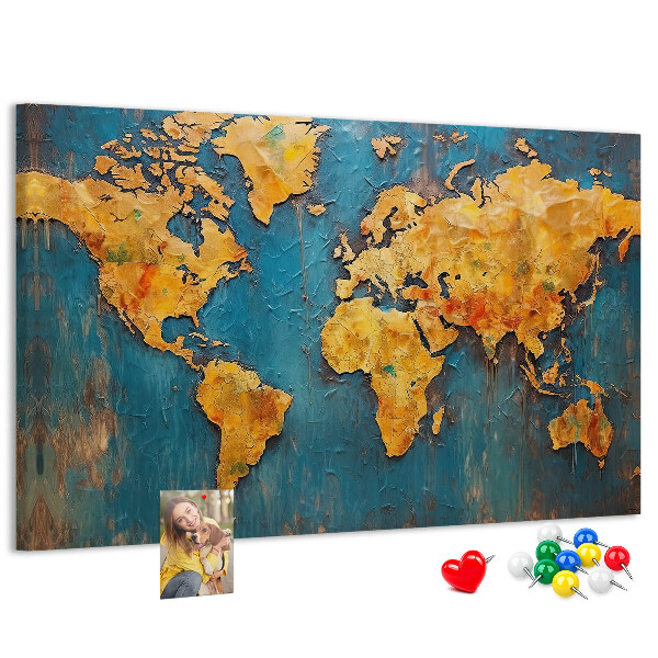 Prikbord wereldkaart in warme bruintinten