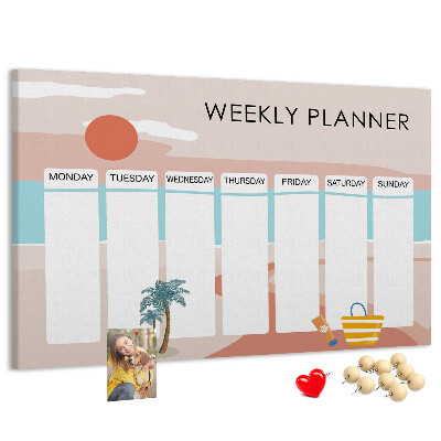 Prikbord weekplanner met een zomers strandthema