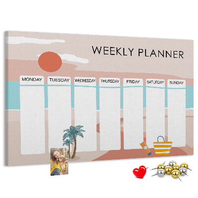 Prikbord weekplanner met een zomers strandthema