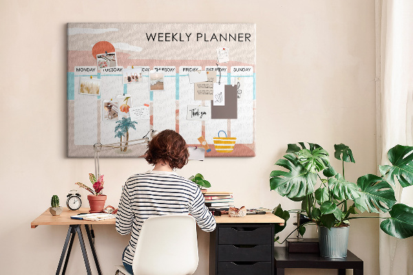 Prikbord weekplanner met een zomers strandthema