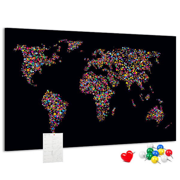 Kurkbord wereldkaart met hartjes