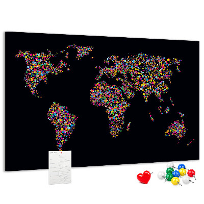 Kurkbord wereldkaart met hartjes