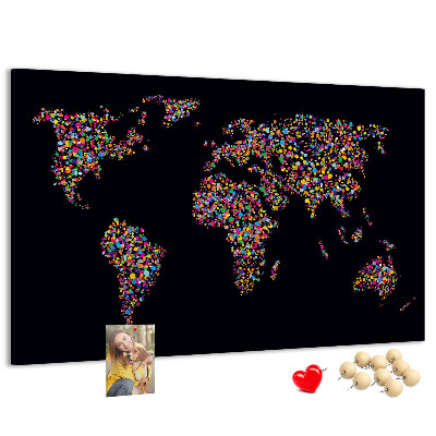 Kurkbord wereldkaart met hartjes