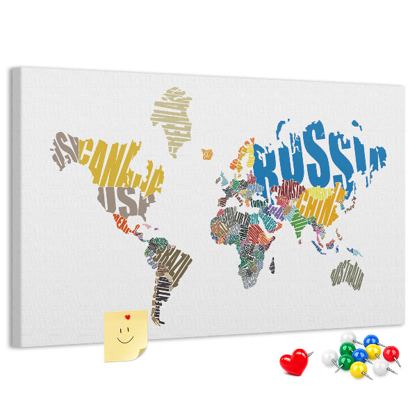 Kurkbord wereldkaart met landnamen