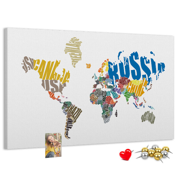 Kurkbord wereldkaart met landnamen