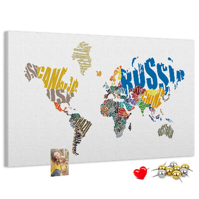 Kurkbord wereldkaart met landnamen