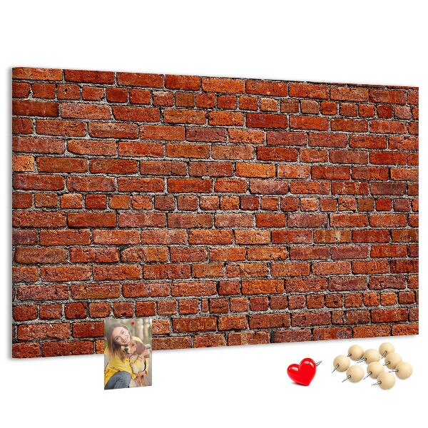 Kurk prikbord met een print van een bakstenen muur in warme tinten