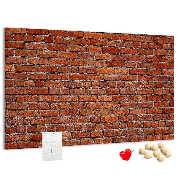 Kurk prikbord met een print van een bakstenen muur in warme tinten