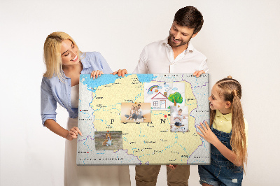 Kurkbord kaart van Polen met aanduiding van Warschau