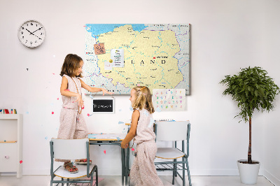 Kurkbord kaart van Polen met aanduiding van Warschau