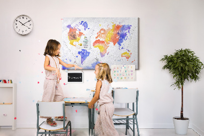 Kurk prikbord wereldkaart in aquarel-stijl