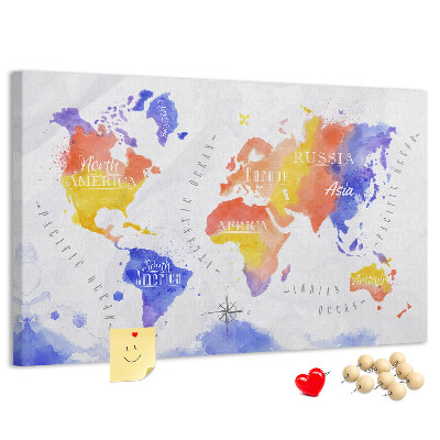 Kurk prikbord wereldkaart in aquarel-stijl