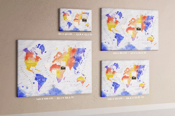 Kurk prikbord wereldkaart in aquarel-stijl