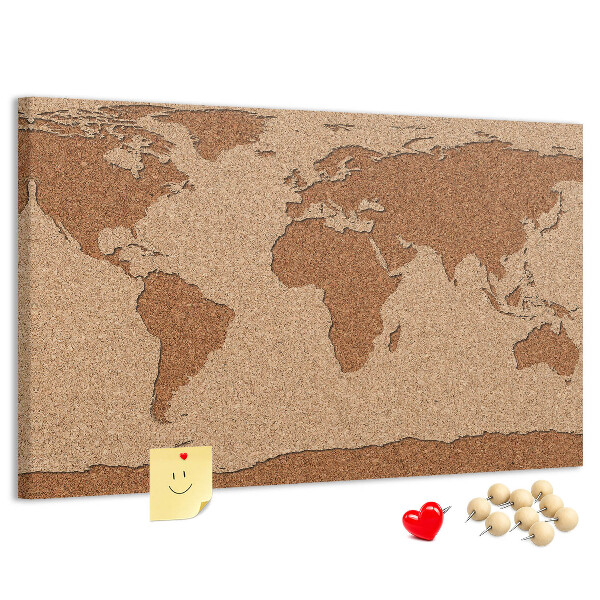 Wereldkaart van natuurlijk kurk prikbord