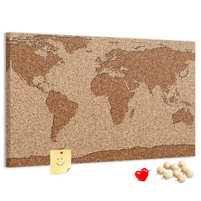 Wereldkaart van natuurlijk kurk prikbord
