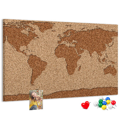 Wereldkaart van natuurlijk kurk prikbord