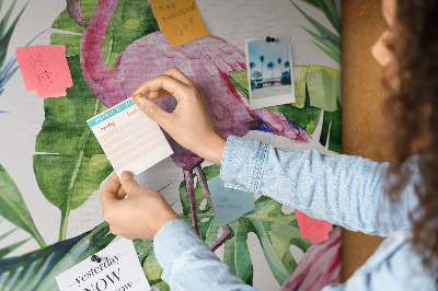 Prikbord met een tropische afbeelding van roze flamingo's