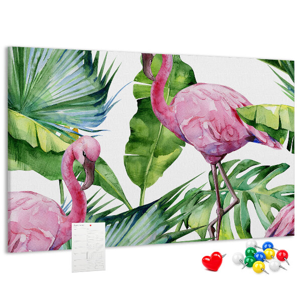 Prikbord met een tropische afbeelding van roze flamingo's