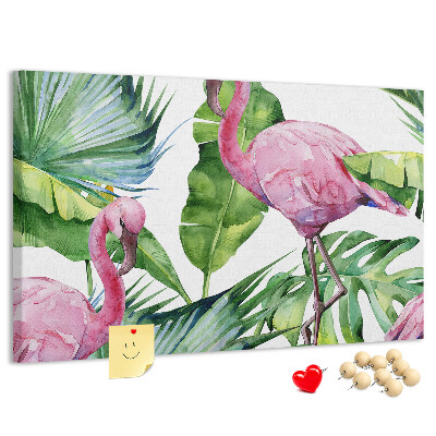 Prikbord met een tropische afbeelding van roze flamingo's