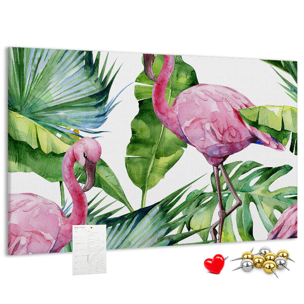 Prikbord met een tropische afbeelding van roze flamingo's