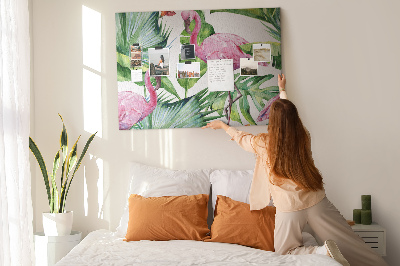 Prikbord met een tropische afbeelding van roze flamingo's
