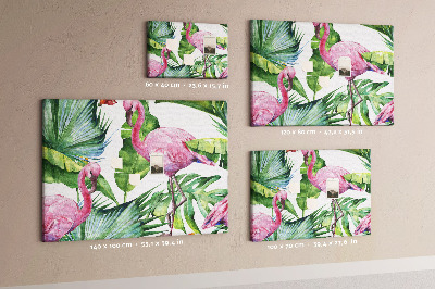Prikbord met een tropische afbeelding van roze flamingo's