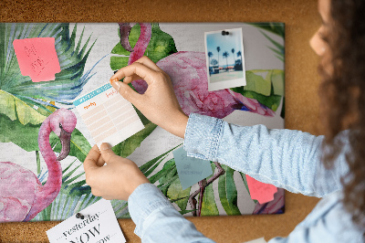 Prikbord met een tropische afbeelding van roze flamingo's