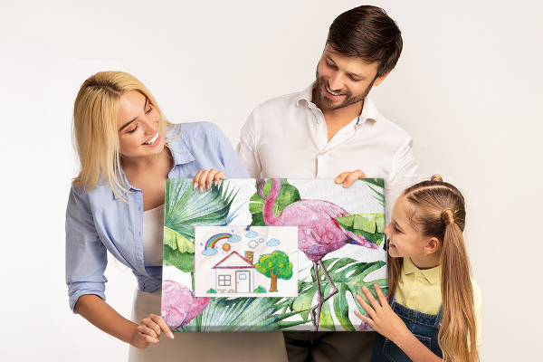 Prikbord met een tropische afbeelding van roze flamingo's