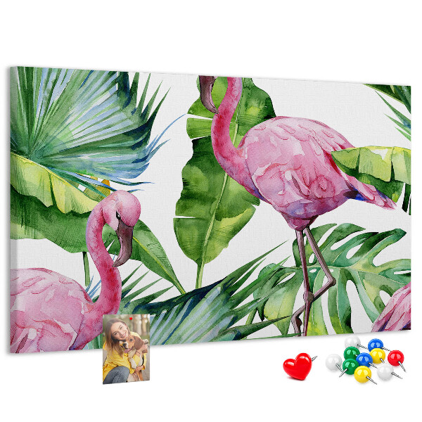 Prikbord met een tropische afbeelding van roze flamingo's