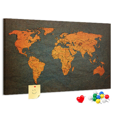 Prikbord met een oude wereldkaart in bruintinten
