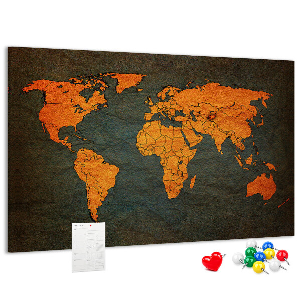 Prikbord met een oude wereldkaart in bruintinten