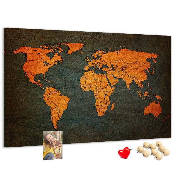 Prikbord met een oude wereldkaart in bruintinten