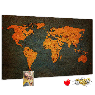 Prikbord met een oude wereldkaart in bruintinten