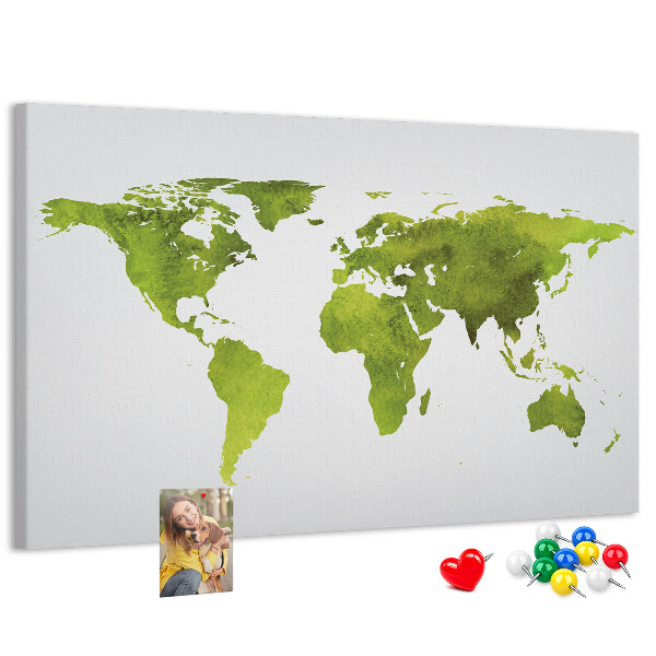 Kurkbord wereldkaart in aquarel-stijl