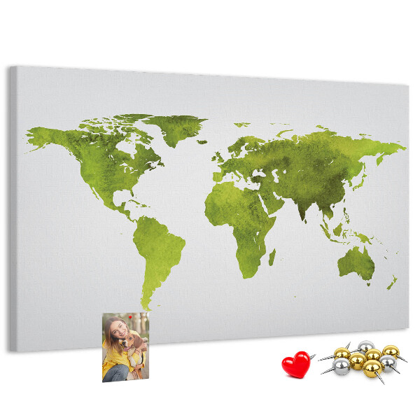 Kurkbord wereldkaart in aquarel-stijl