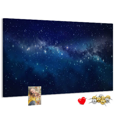 Prikbord met een kosmische ruimte en fonkelende sterren