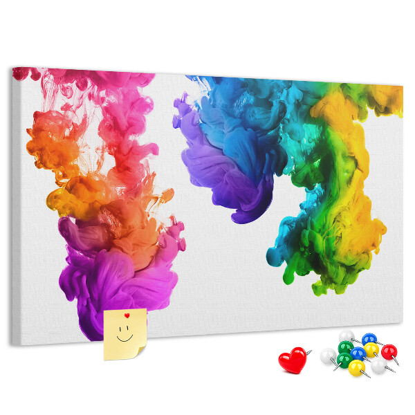 Kurk prikbord met een motief van kleurrijke verfwolken in beweging