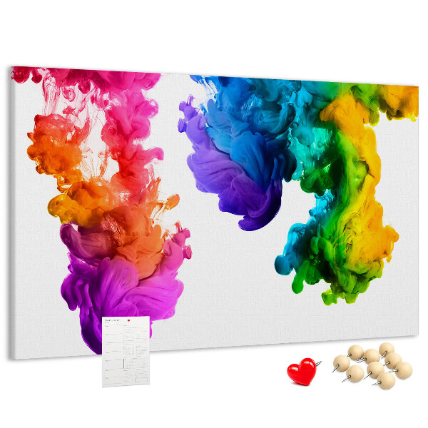Kurk prikbord met een motief van kleurrijke verfwolken in beweging