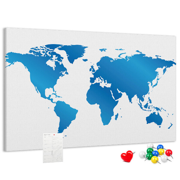 Prikbord met een blauwe wereldkaart op een witte achtergrond