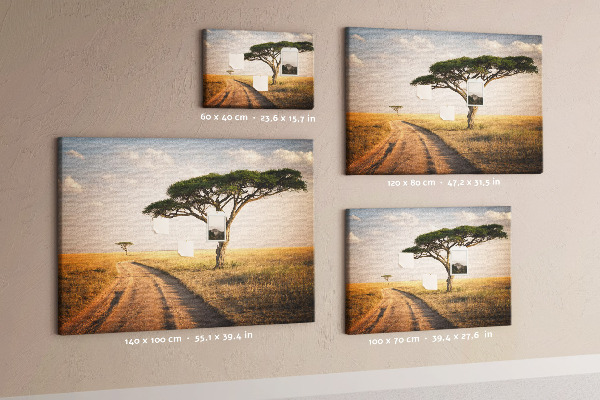 Prikbord met een Afrikaans landschap van een weg met een boom