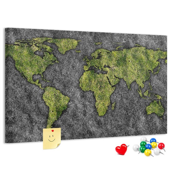 met een groene wereldkaart op een grijze achtergrond