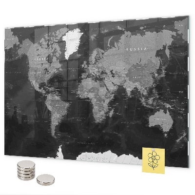Magneetbord Zwarte wereldkaart