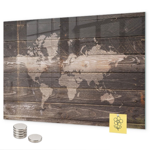 Magneetbord Wereldkaart op hout