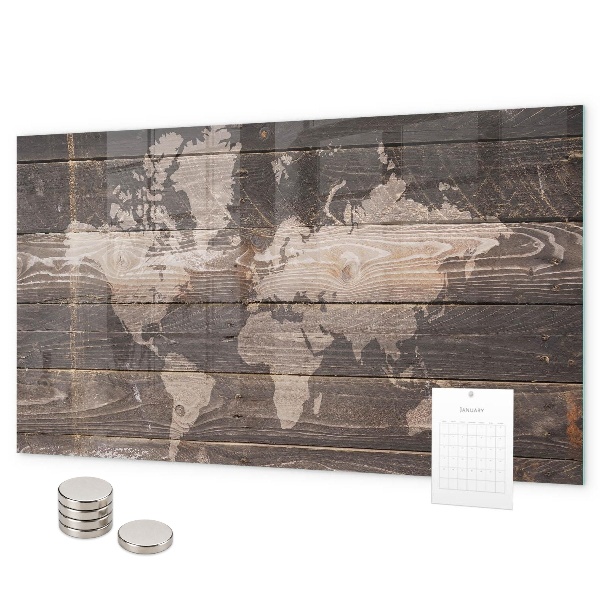 Magneetbord Wereldkaart op hout