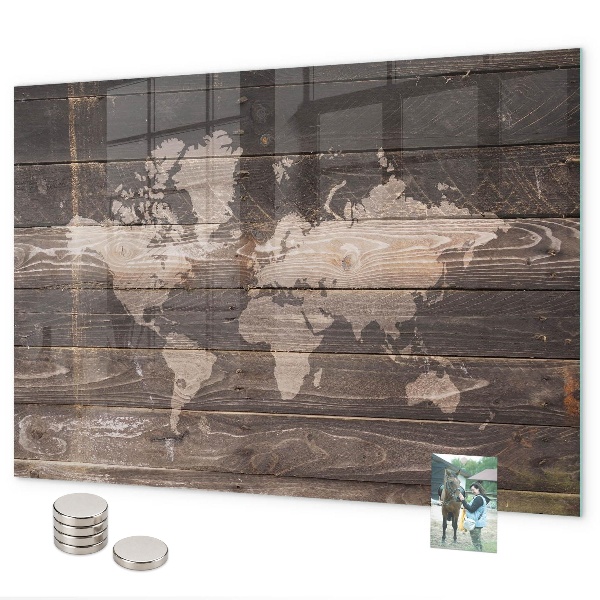 Magneetbord Wereldkaart op hout