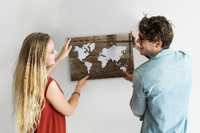 Magneetbord Wereldkaart op planken