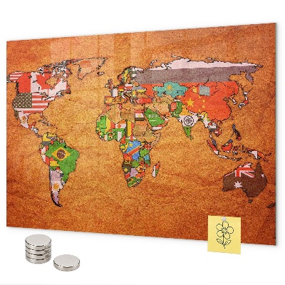 Magnetisch bord Wereldkaart met vlaggen