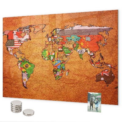 Magnetisch bord Wereldkaart met vlaggen